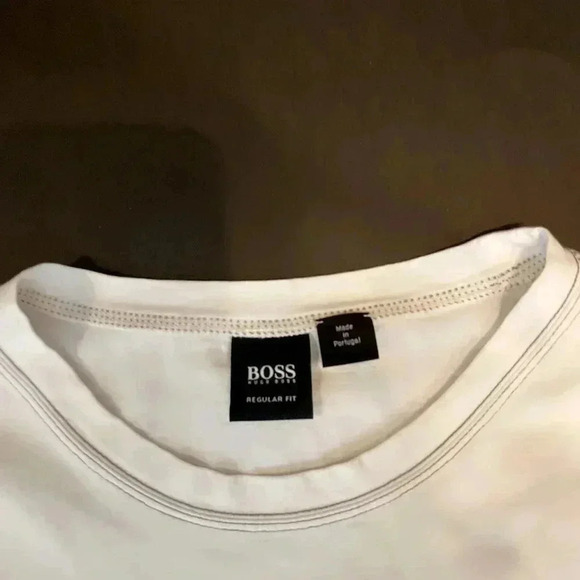 Authentic Hugo Boss LS men’s logo cream casual work crew neck t-shirt  L - Picture 4 of 4